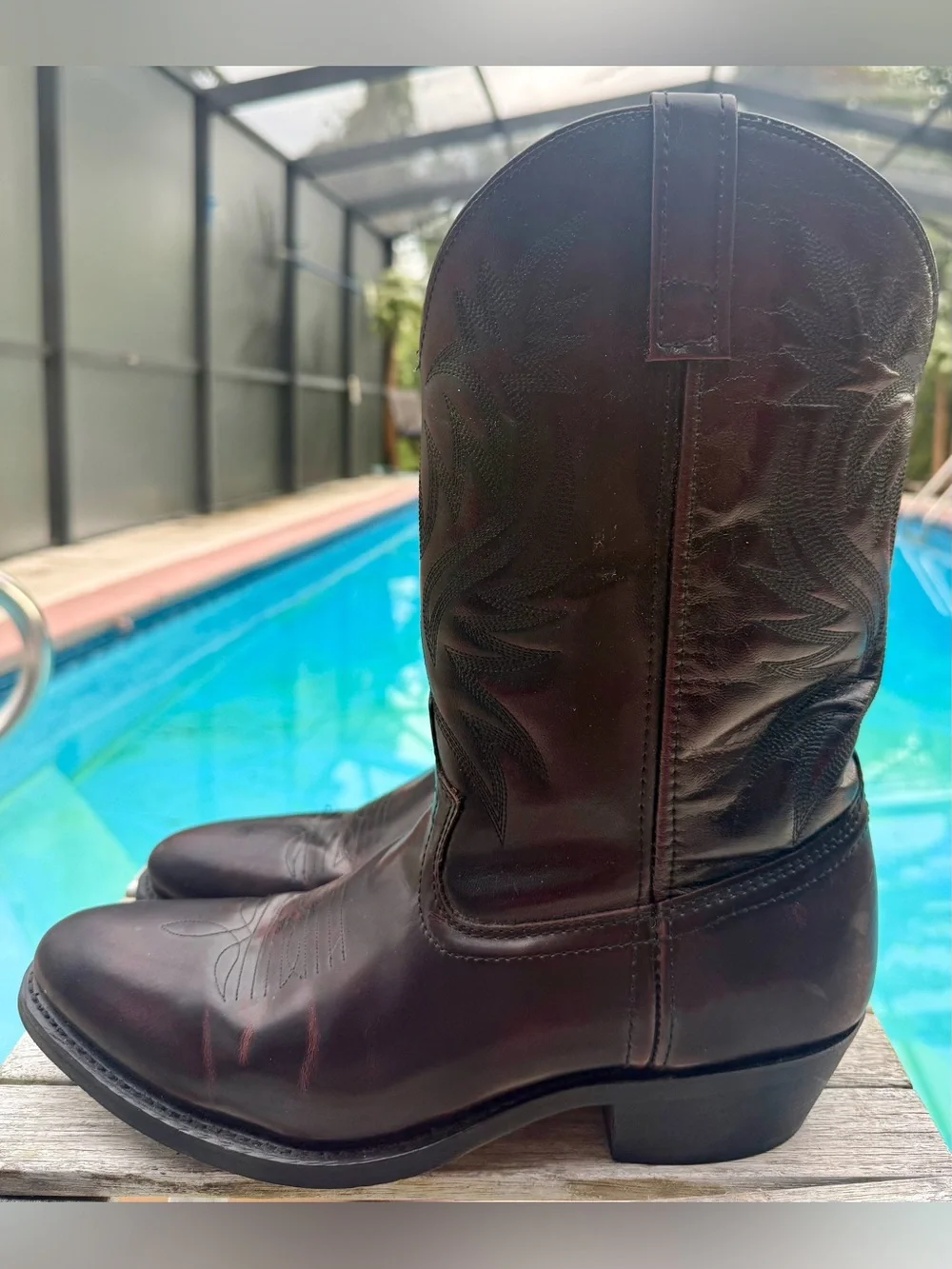 LAREDO BIRCHWOOD WESTERN LEATHER BOOTS BLACK CHERRY MENS SIZE 11D